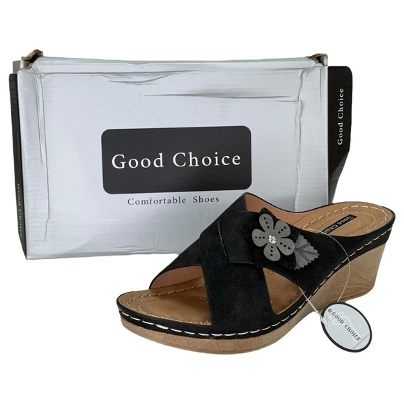 Good Choice Selly Black Womens Wedge Sandals Size 7.5M - Picture 11 of 11